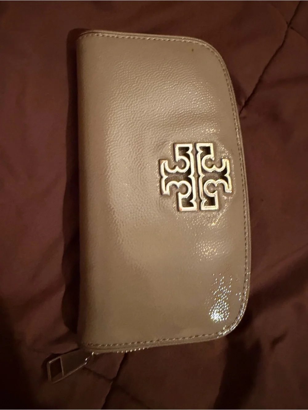 Tory Burch Blush Patent Leather Clutch with Logo